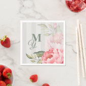 Serviette En Papier Blush Peony Wedding Monogram | Chic Floral Paper (En situation)