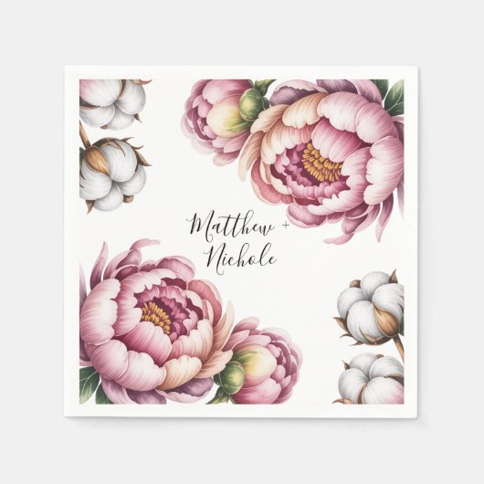 Serviette En Papier Blush Pink and White Cotton Wedding (Devant)