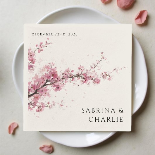 Serviette En Papier Blush Pink Cherry Blossom Elegant Floral Wedding