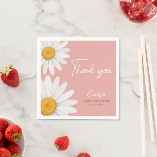 Serviette En Papier Blush Pink Daisy Floral Baby Shower Thank You (En situation)