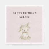 Serviette En Papier Blush Pink Flowers Bunny Birthday (Devant)
