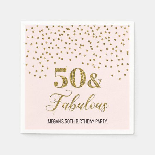 Serviette En Papier Blush Pink Gold Confetti 50 & Fabulous (Devant)