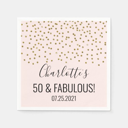 Serviette En Papier Blush Pink Gold Confetti 50 & Fabulous (Devant)