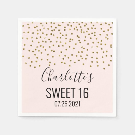 Serviette En Papier Blush Pink Gold Confetti Sweet 16 Anniversaire (Devant)