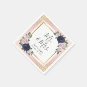 Serviette En Papier Blush Pink Gold Navy Blue Floral Mariage (Coin)