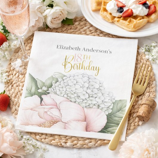 Serviette En Papier Blush Pink Peony Floral 18th Birthday