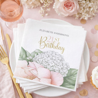 Serviette En Papier Blush Pink Peony Floral 21st Birthday 