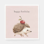 Serviette En Papier Blush Pink Red Cherry Adorable Hedgehog Birthday (Devant)