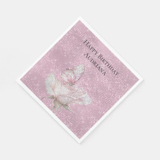 Serviette En Papier Blush Pink Rose Butterfly Sparkle Birthday (Coin)
