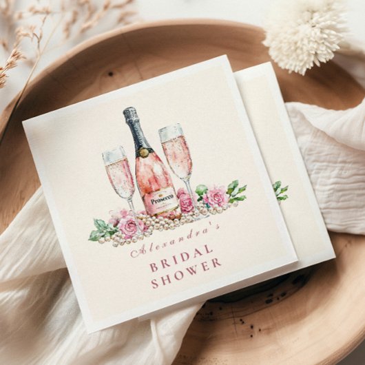 Serviette En Papier Blush Prosecco Pearls Fête des mariées Célébration
