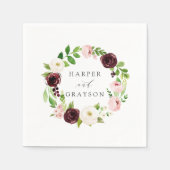 Serviette En Papier Blush Romance | Floral Mariage de couronne (Devant)