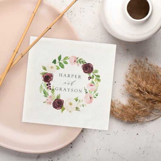 Serviette En Papier Blush Romance | Floral Mariage de couronne