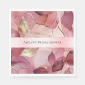 Serviette En Papier Blush Rose Feuilles Dorées Baby Shower (Devant)