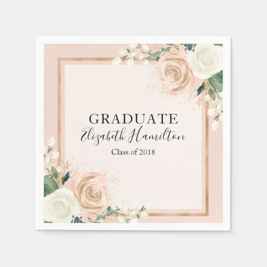 Serviette En Papier Blush & Rose Gold Chic Floral Graduation (Devant)