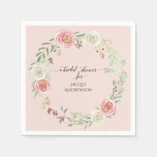Serviette En Papier Blush Rose Ivory Floral Aquarelle Enterrement de V