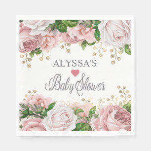 Serviette En Papier Blush Rose or Floral petit Baby shower fille