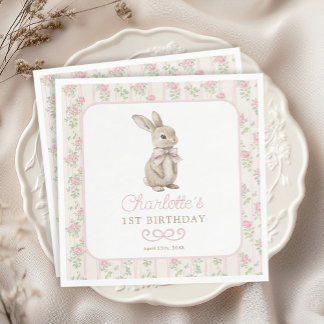 Serviette En Papier Blush Vintage lapin Bunny Anniversaire Bienvenue
