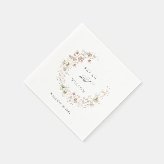 Serviette En Papier Blush White Rustic Meadow Floral Wreath Mariage (Coin)