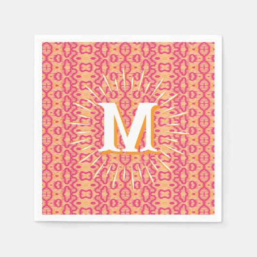 Serviette En Papier Boa Ripple in Pink + Orange Personalized (Devant)