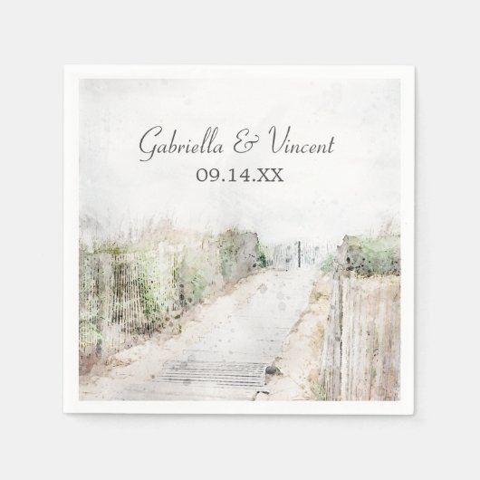 Serviette En Papier Boardwalk en bois à la plage Mariage (Devant)
