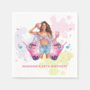 Serviette En Papier Boba Bubble Tea Anniversaire Personnalisé