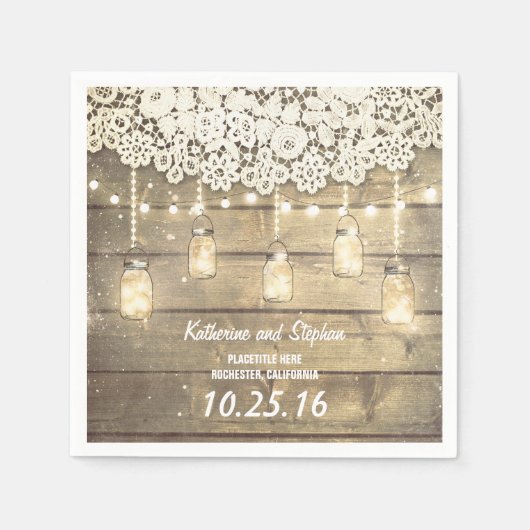 Serviette En Papier bocal de mason rustique lumières mariage serviette (Devant)