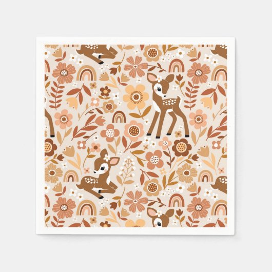 Serviette En Papier Boeuf mignon cerf modèle floral (Devant)