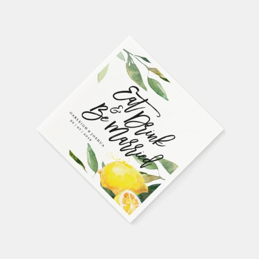 Serviette En Papier Bohème Aquarelle Citron Mariage Napkin (Coin)