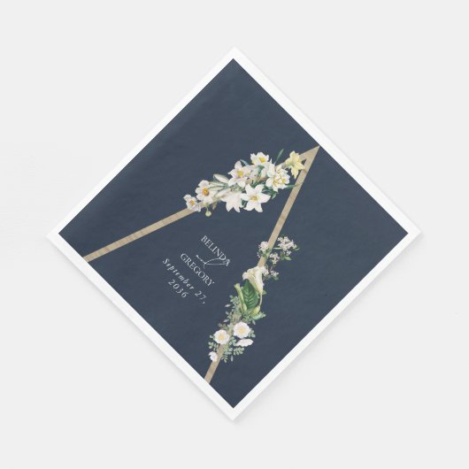 Serviette En Papier Bohème Bohème Pyramide Flore Blanche Mariage Bleu (Coin)