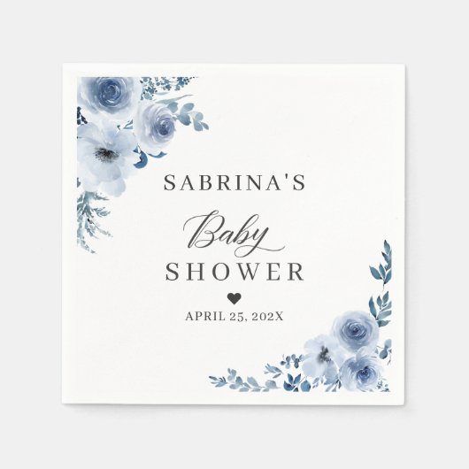 Serviette En Papier Bohème Dusty Blue Floral Baby shower (Devant)