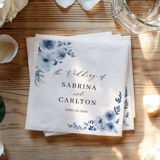 Serviette En Papier Bohème Dusty Blue Floral Mariage
