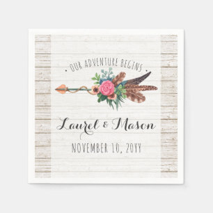 Serviette En Papier Bohème Rustique Plumes Arrow Mariage Réception