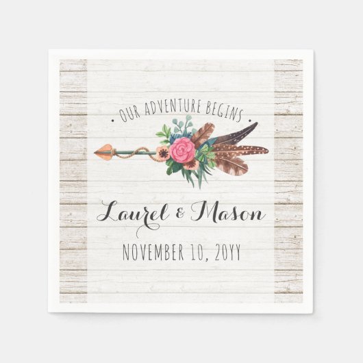 Serviette En Papier Bohème Rustique Plumes Arrow Mariage Réception (Devant)