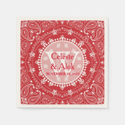 Serviette En Papier Bohème Style Rouge Mariage personnalisé (Devant)