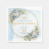 Serviette En Papier Bohemian Dusty Blue Greenery Gold Glitter Quince  (Devant)