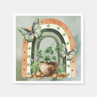 Serviette En Papier Bohemian Green Watercolor Rainbow Illustration