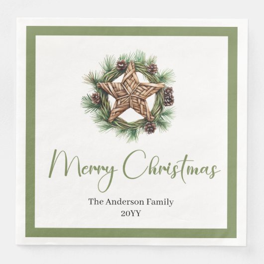 Serviette En Papier Bohemian Rustic Pine Wreath Holiday Napkins (Devant)