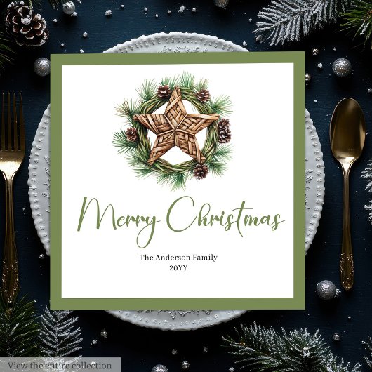 Serviette En Papier Bohemian Rustic Pine Wreath Holiday Napkins