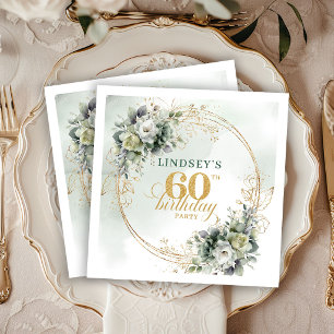 Serviette En Papier Boho 60e Anniversaire Vert Poussiéreux Fête Eucaly