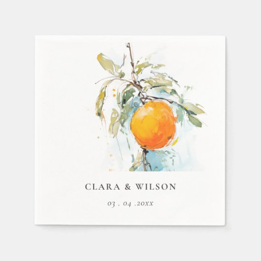 Serviette En Papier Boho Abstrait Sketchy Orange Garden Mariage (Devant)