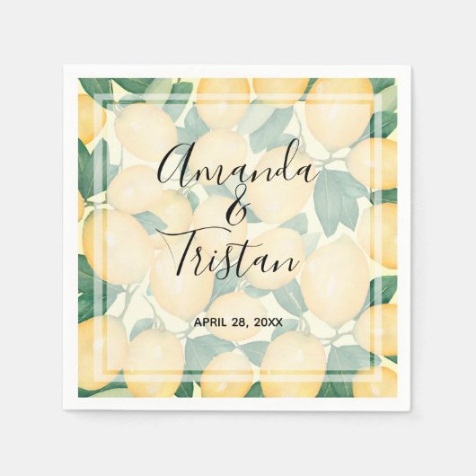 Serviette En Papier Boho Aquarelle Citrons Vert (Devant)