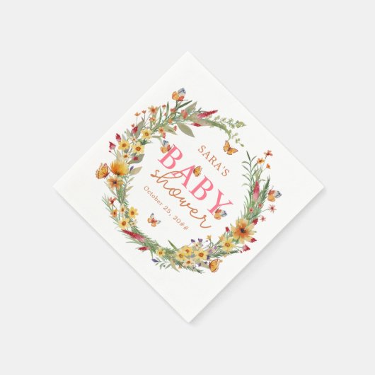 Serviette En Papier Boho Aquarelle Fleur sauvage Baby shower rustique (Coin)