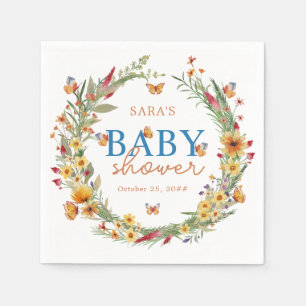 Serviette En Papier Boho Aquarelle Fleur sauvage Baby shower rustique