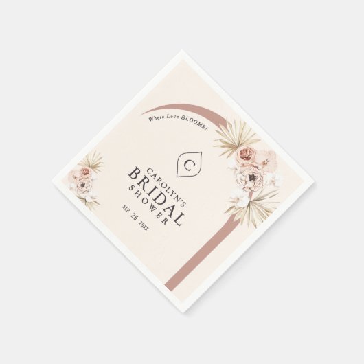 Serviette En Papier Boho Aquarelle Floral Arche Fête des mariées Monog (Coin)