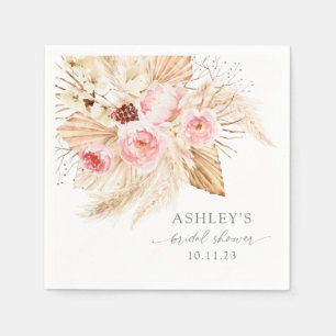 Serviette En Papier Boho aquarelle florale pampas Enterrement de vie d
