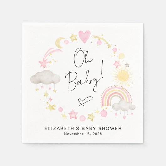 Serviette En Papier Boho Arc-en-ciel Aquarelle bébé fille douche (Devant)