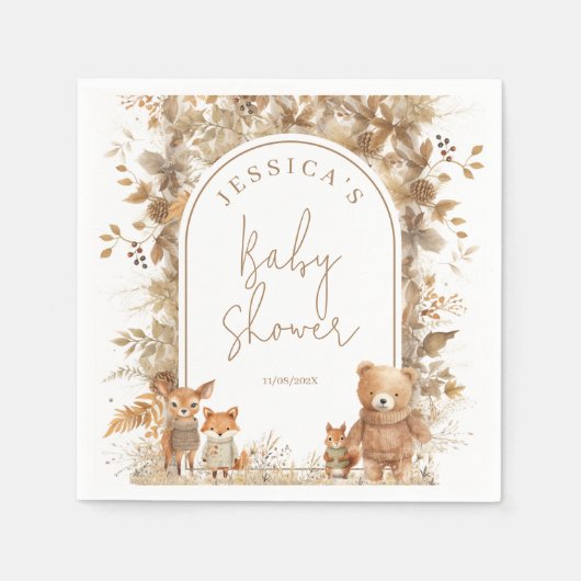 Serviette En Papier Boho Arch Automne Bois Baby shower Animaux (Devant)