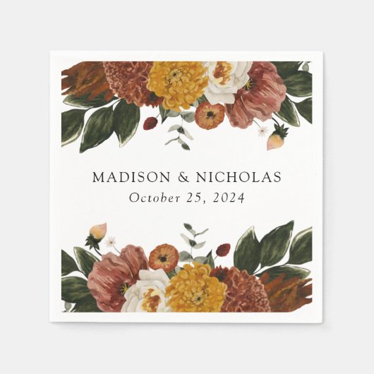 Serviette En Papier Boho Automne Floral Mariage personnalisé (Devant)