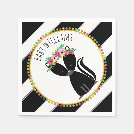 Serviette En Papier Boho Baby Skunk Baby shower Pompom serviettes (Devant)