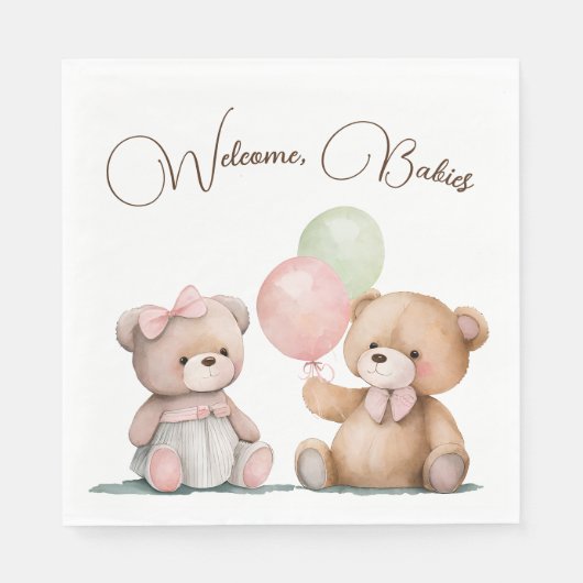Serviette En Papier Boho Baby Twin Nounours (Devant)